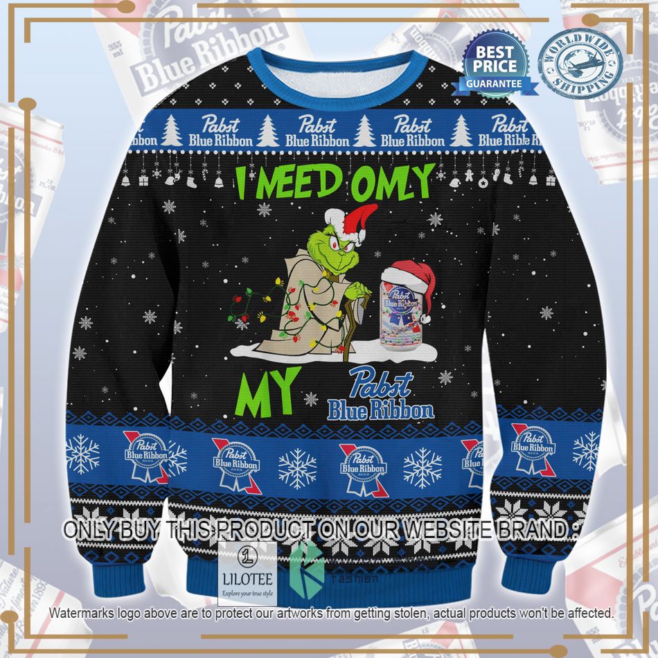 grinch i need only my pabst blue ribbon ugly christmas sweater 1 50930
