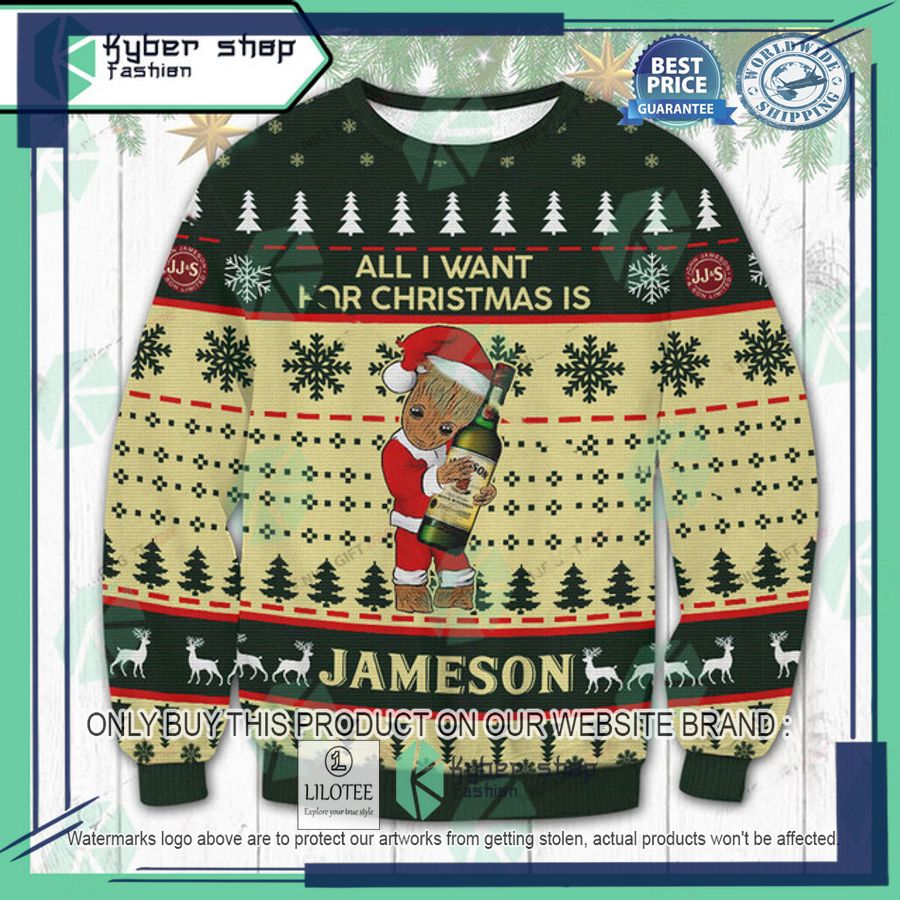 groot all i want for christmas is jameson irish whiskey ugly christmas sweater 1 45896