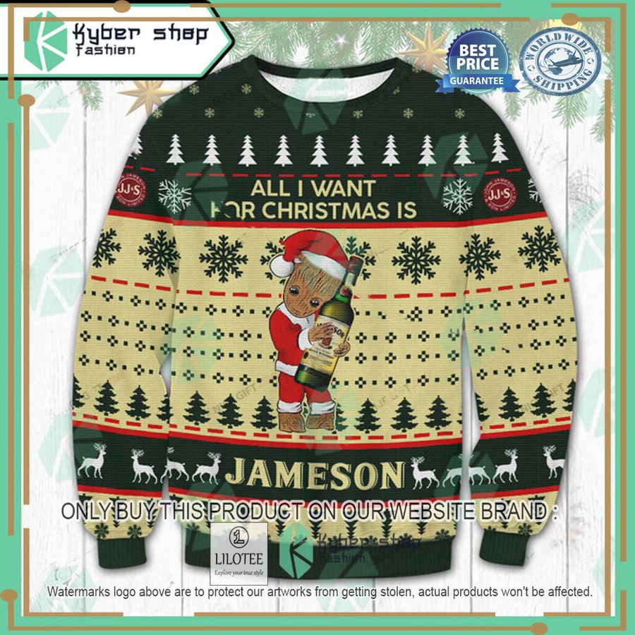 groot all i want for christmas is jameson irish whiskey ugly christmas sweater 1 56252