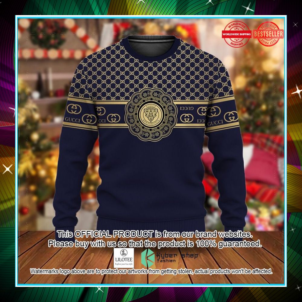 gucci gold navy christmas sweater 1 110