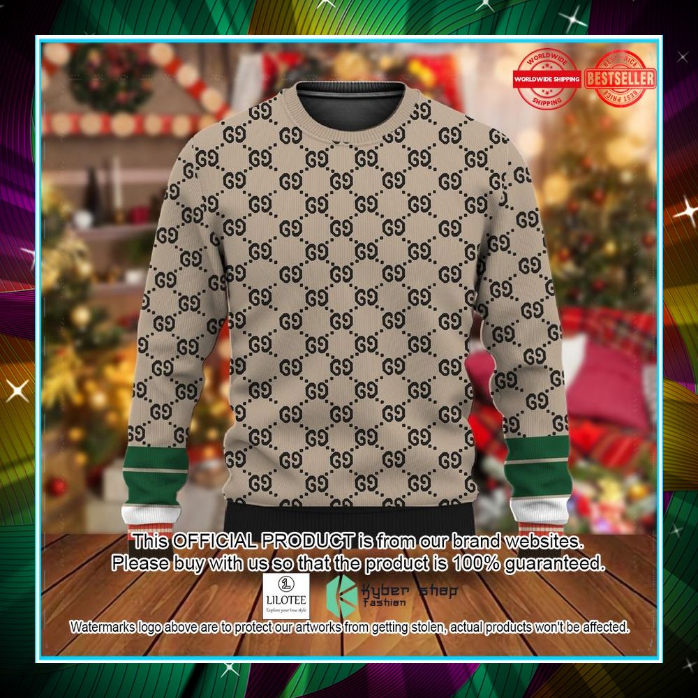 gucci green line sleeve brown christmas sweater 1 321