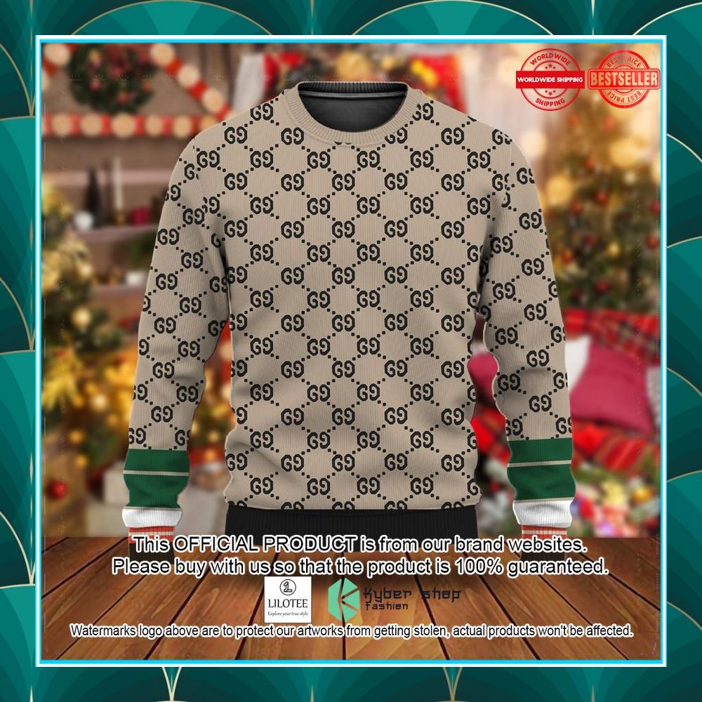 gucci green line sleeve brown christmas sweater 1 39