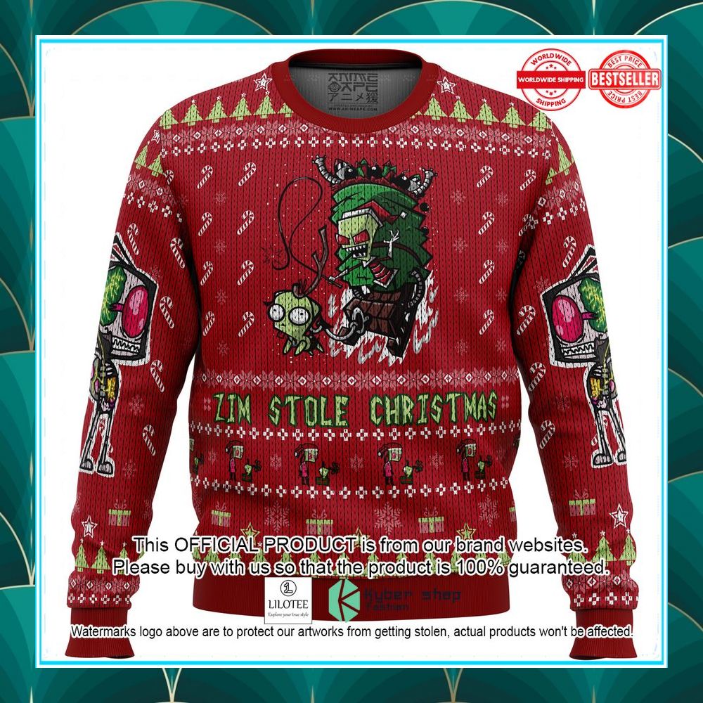 invader zim stole christmas ugly christmas sweater 1 236