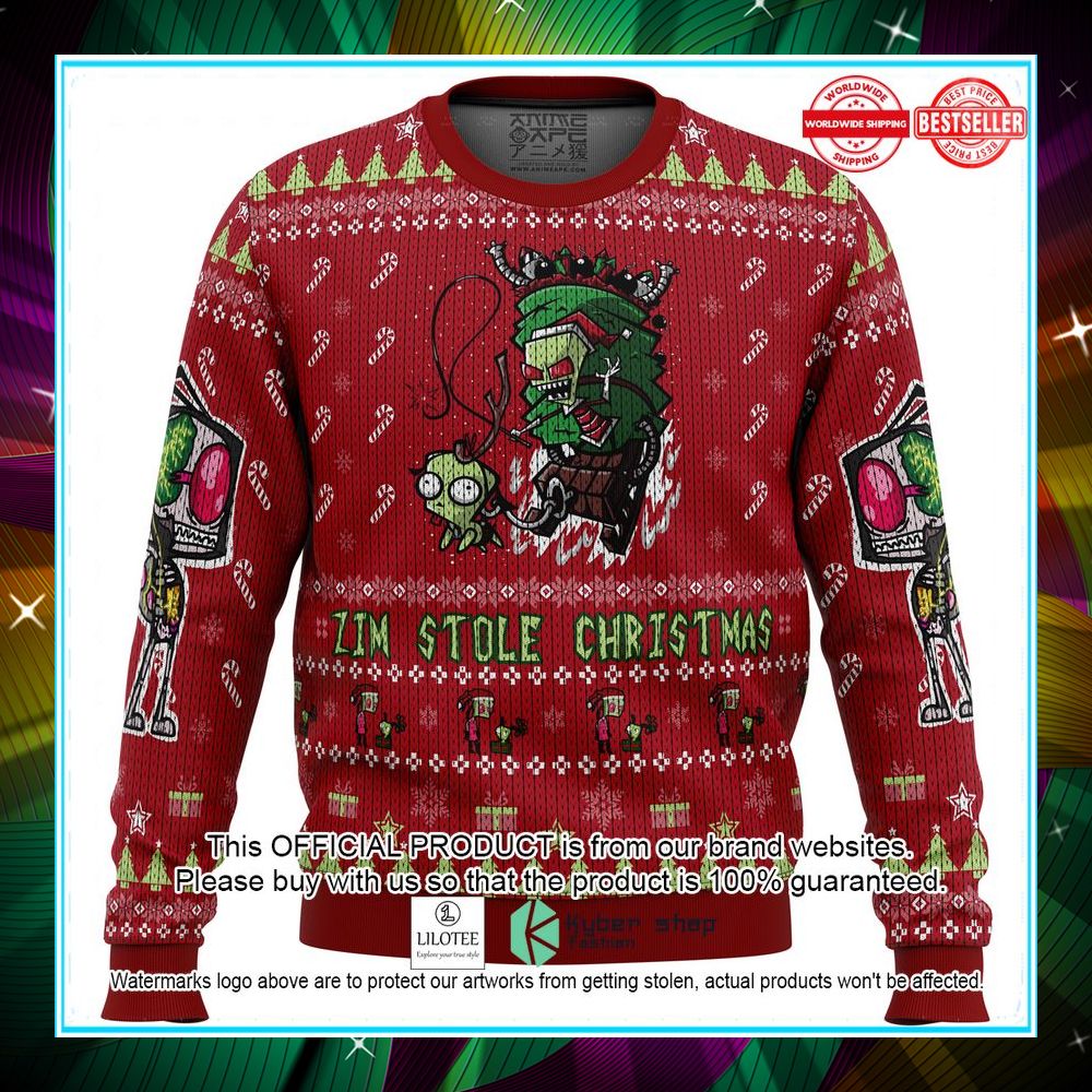 invader zim stole christmas ugly christmas sweater 1 92