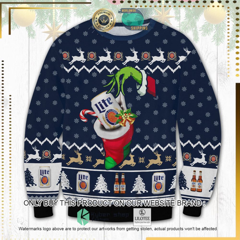 lite beer the grinch hand knitted christmas sweater 1 3127