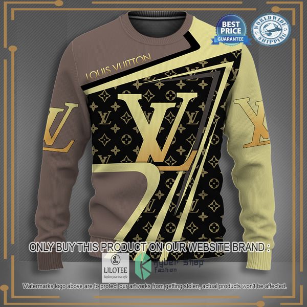 louis vuitton gold brown yellow christmas sweater 1 80532