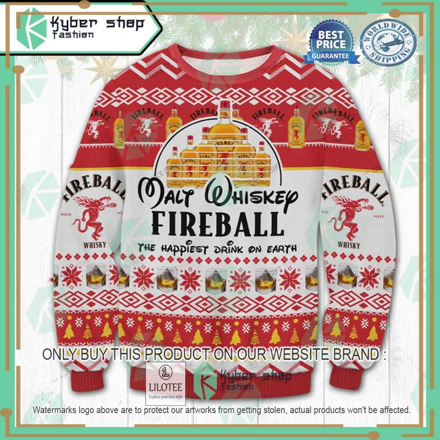 malt whiskey fireball cinnamon whisky the happiest dink on earth ugly christmas sweater 1 51552