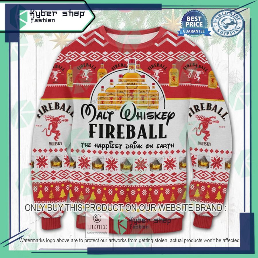 malt whiskey fireball cinnamon whisky the happiest dink on earth ugly christmas sweater 1 75140