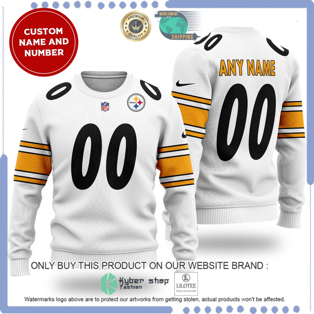nfl pittsburgh steelers personalized white wool sweater 1 42963