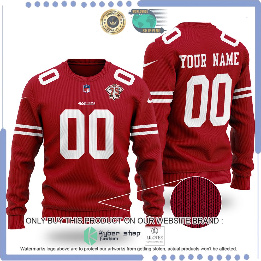 nfl san francisco 49ers 75th anniversary personalized christmas sweater 1 59035