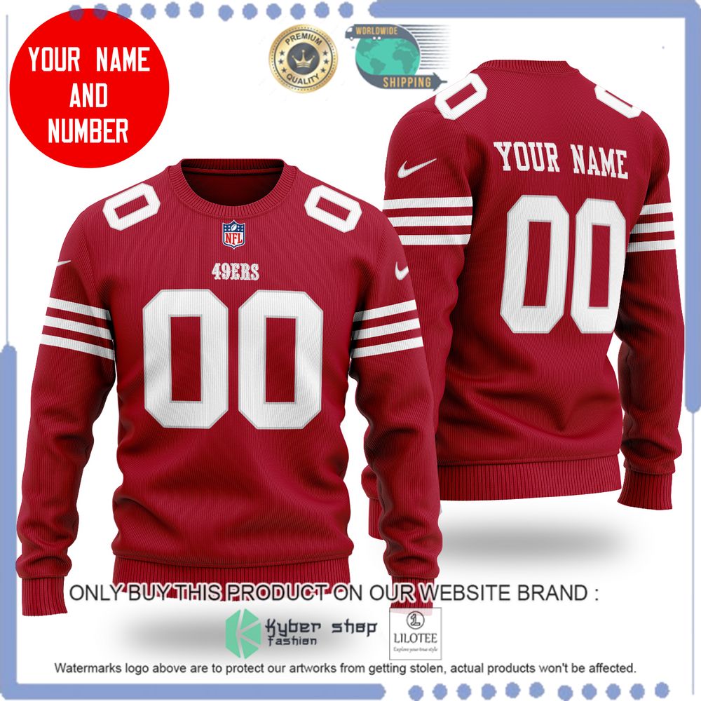 nfl san francisco 49ers personalized red wool sweater 1 36449