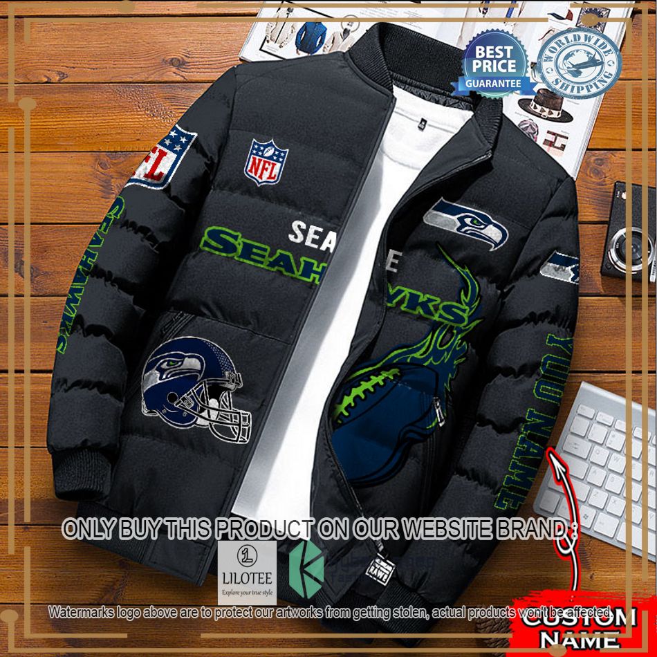 nfl seattle seahawks logo helmet custom name down jacket 1 5517