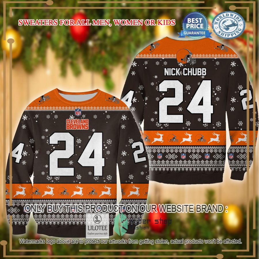 nick chubb cleveland browns christmas sweater 1 49547