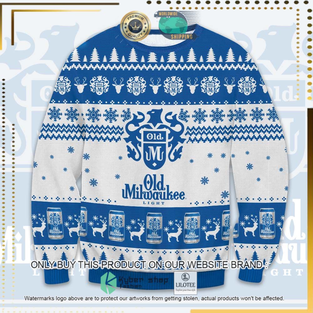 old milwaukee light white blue ugly sweater 1 66208