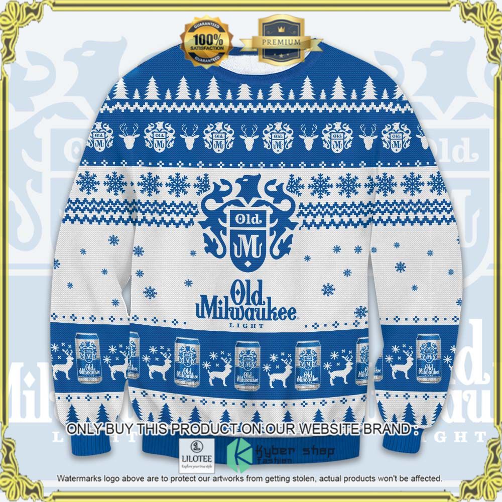 old milwaukee light white blue ugly sweater 1 9694