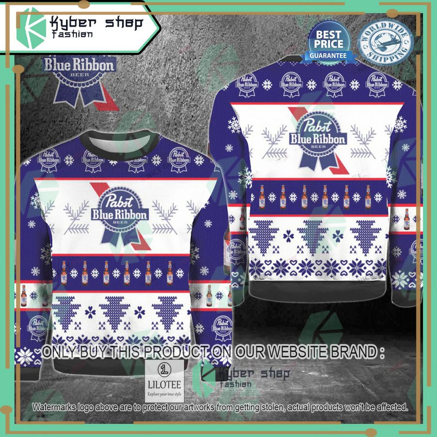 pabst blue ribbon blue white ugly christmas sweater 1 25719