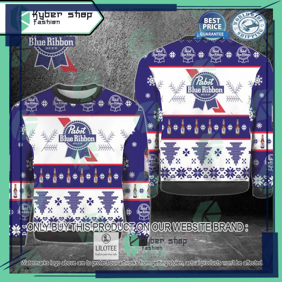 pabst blue ribbon blue white ugly christmas sweater 1 26522