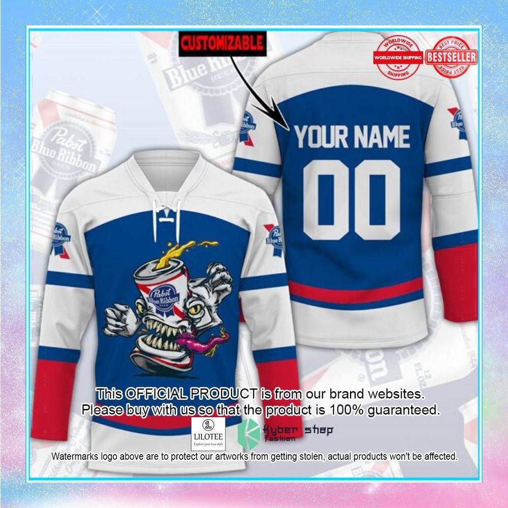 pabst blue ribbon ghost custom name hockey jersey 1 928