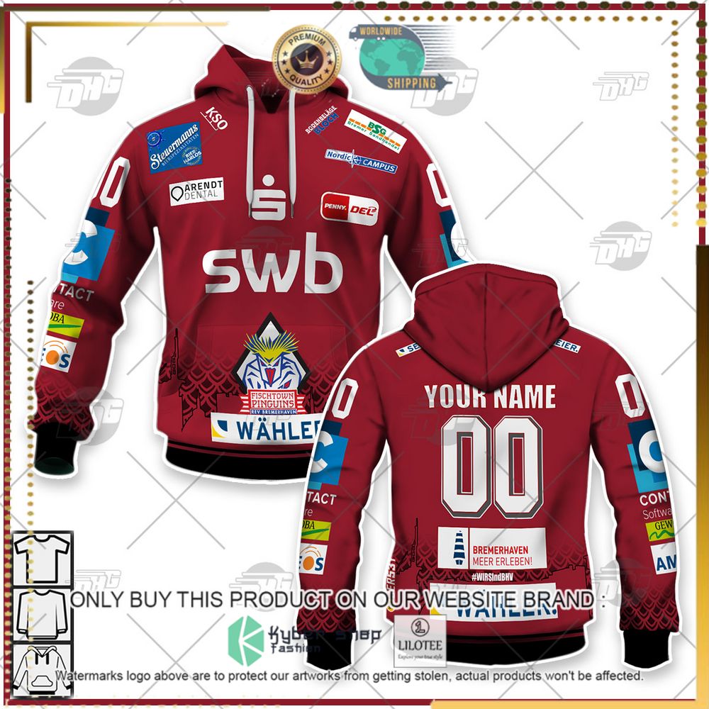 personalized del fischtown pinguins dark red 3d hoodie shirt 1 69269