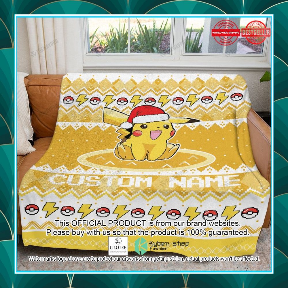 personalized name pikachu christmas blanket 1 316