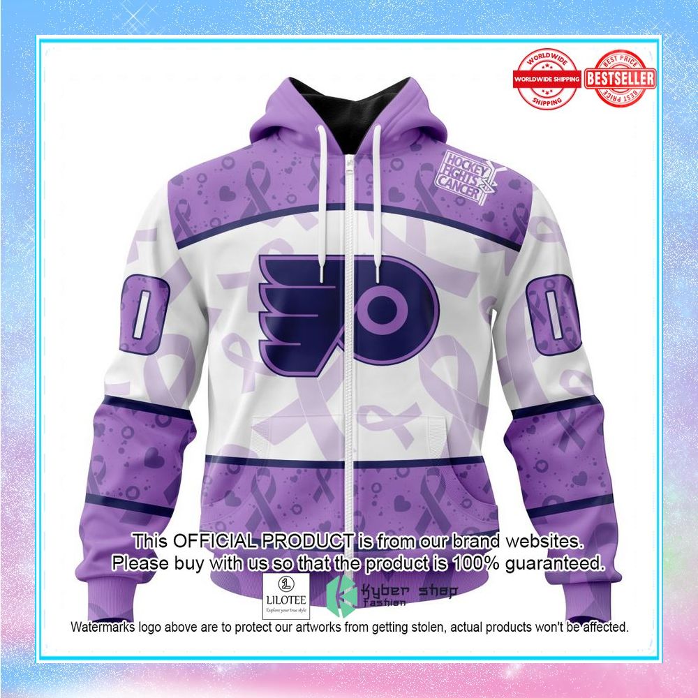 personalized nhl philadelphia flyers special lavender fight cancer shirt hoodie 2 360