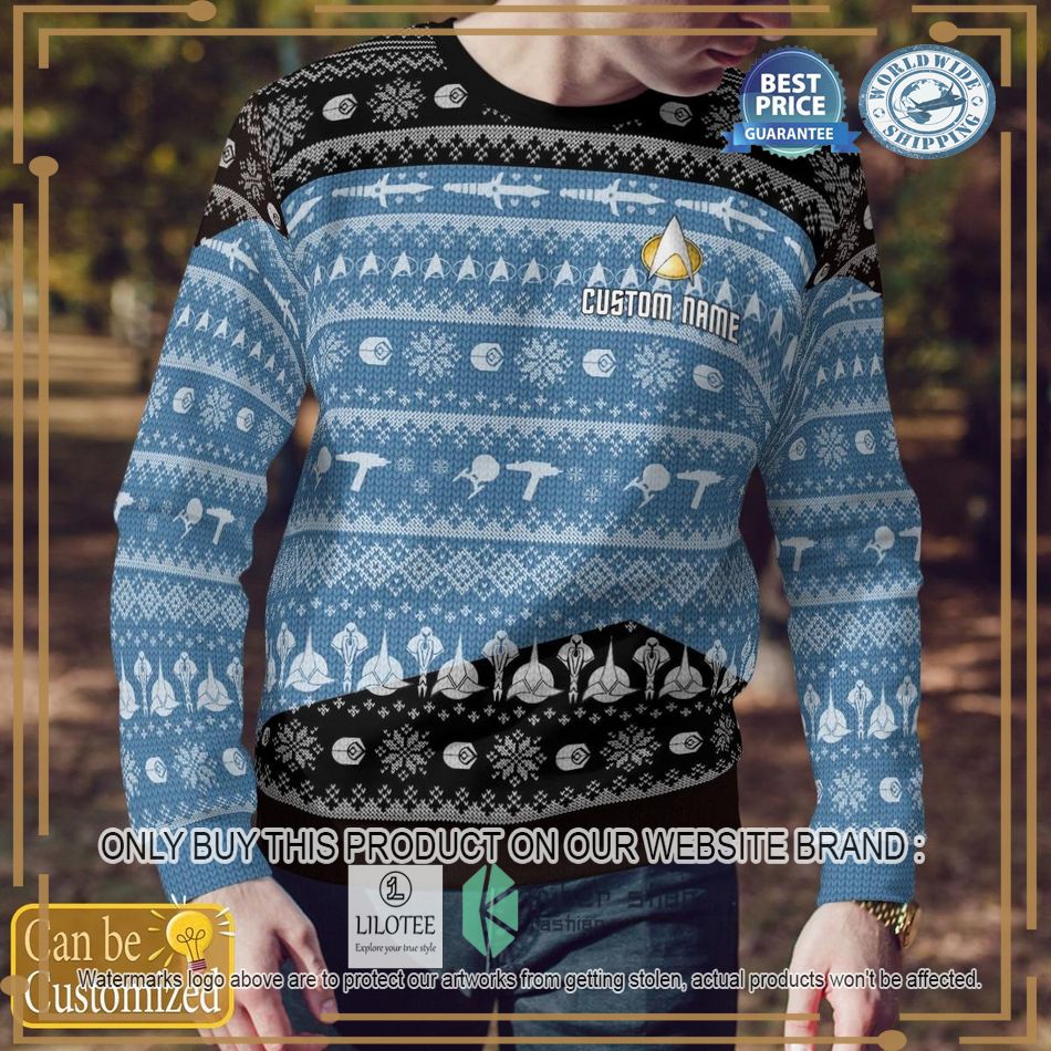 personalized star trek blue knitted sweater 2 29187