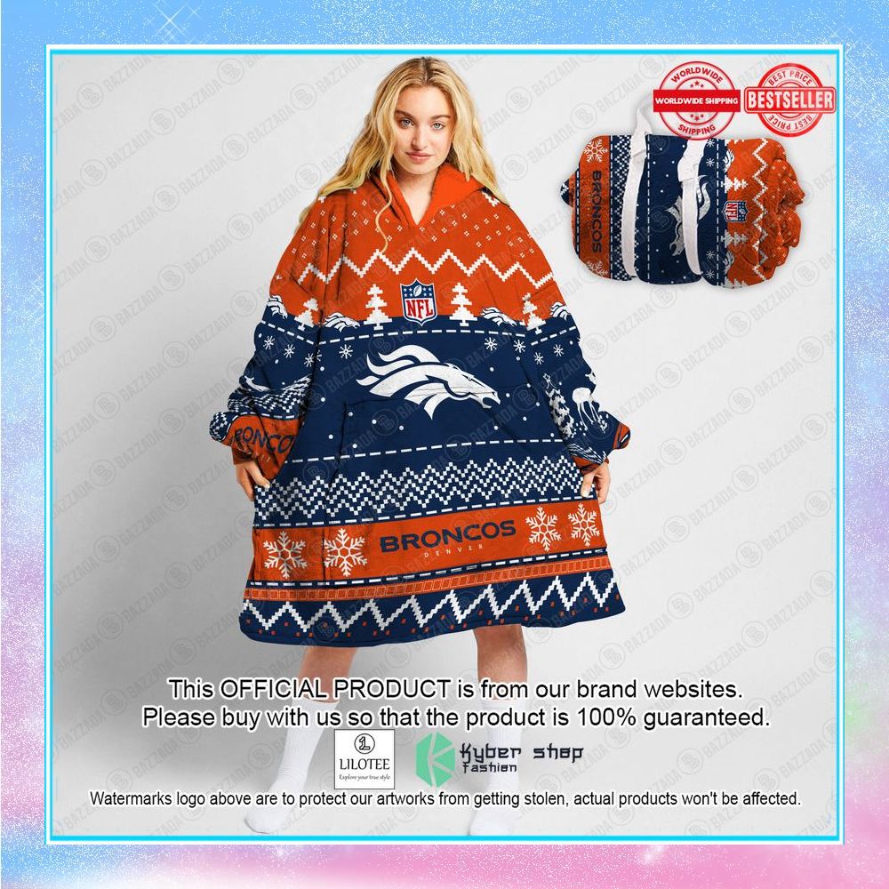 personalized xmas denver broncos oodie blanket hoodie 1 366