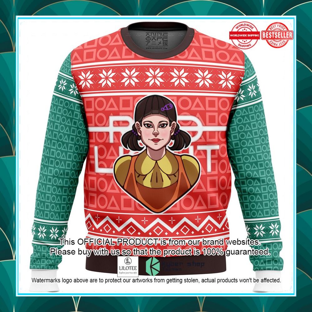 squid game red light green light doll christmas sweater 2 917