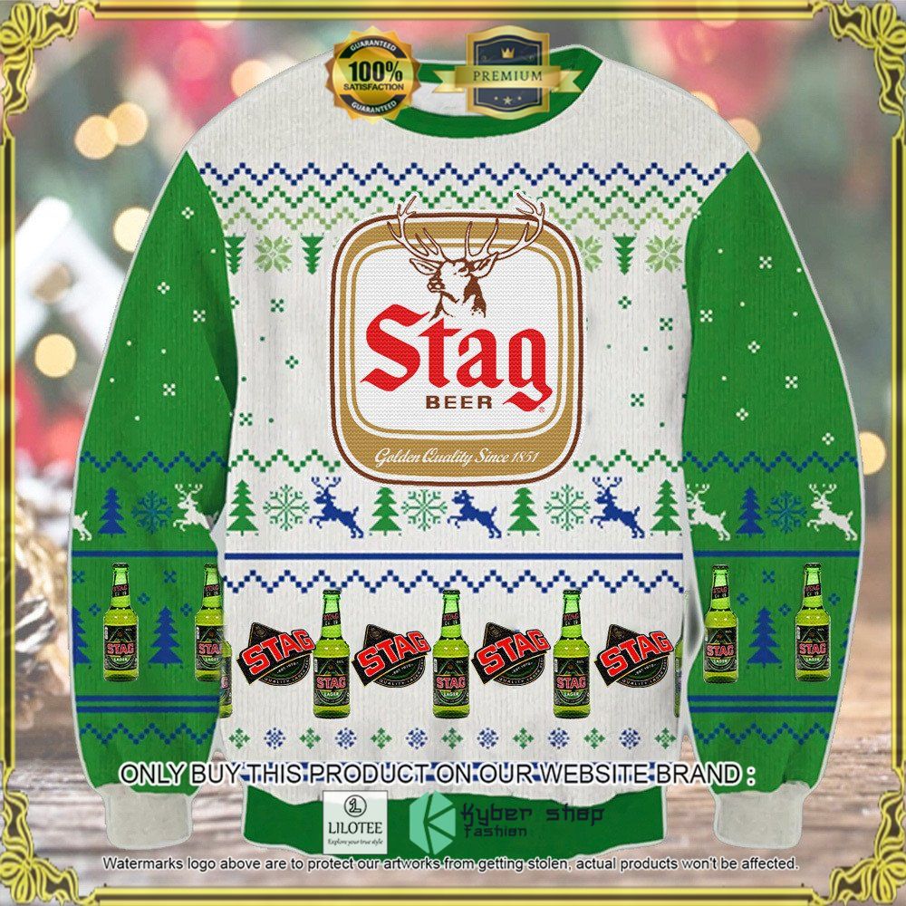 stag beer golden quality since 1851 knitted christmas sweater 1 59879