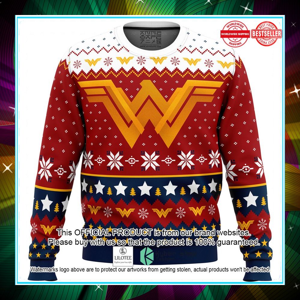 super heroes wonder woman christmas ugly sweater 1 865