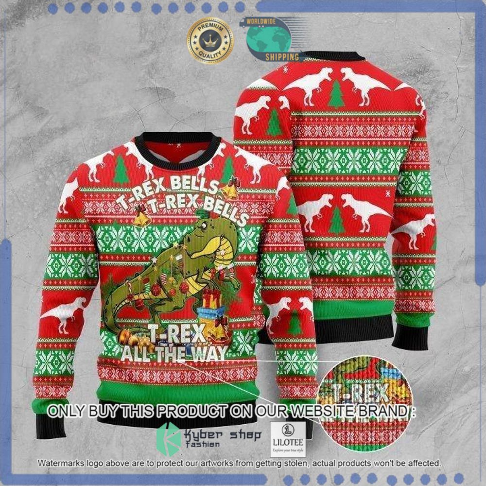 t rex bells t rex bells t rex all the way christmas sweater 1 47557