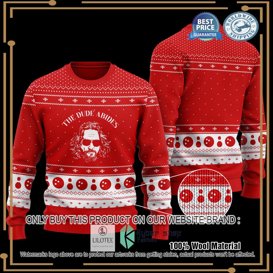 the big lebowski the dude abides red christmas sweater 1 45110