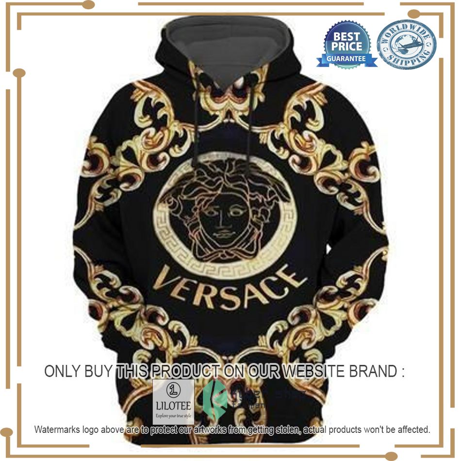 versace gold logo pattern black hoodie 1 91613