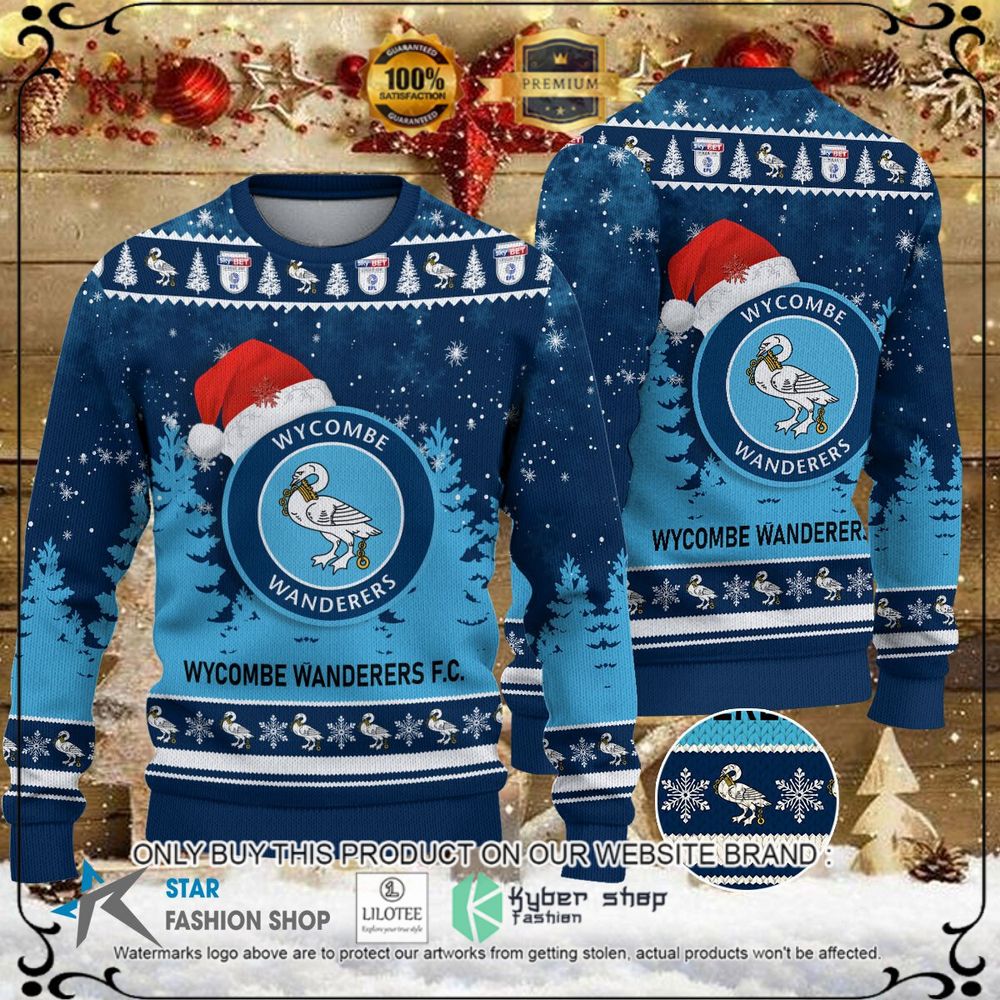 wycombe wanderers blue navy christmas sweater 1 12346