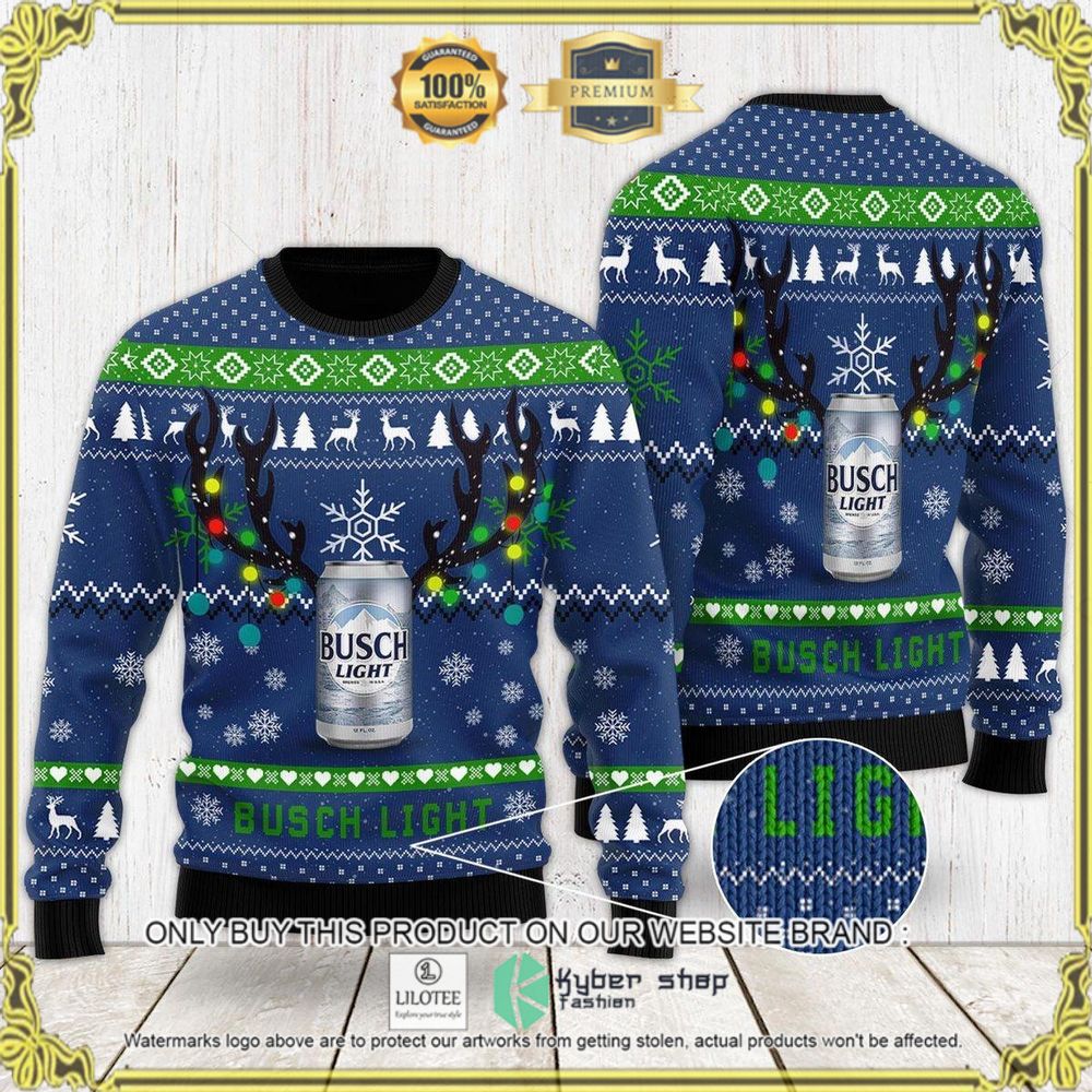 xmas deer busch light blue green christmas sweater 1 96983
