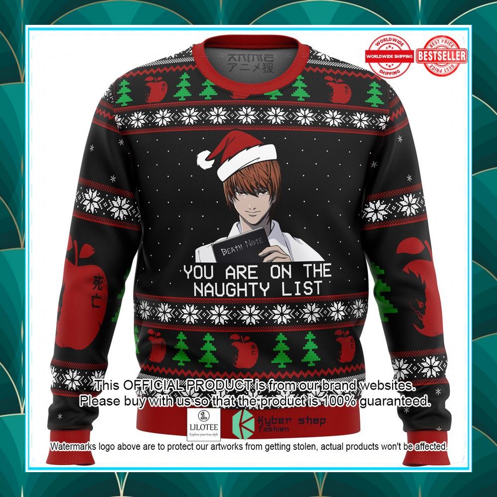 yagami raito death note you are on the naughty list sweater 1 332