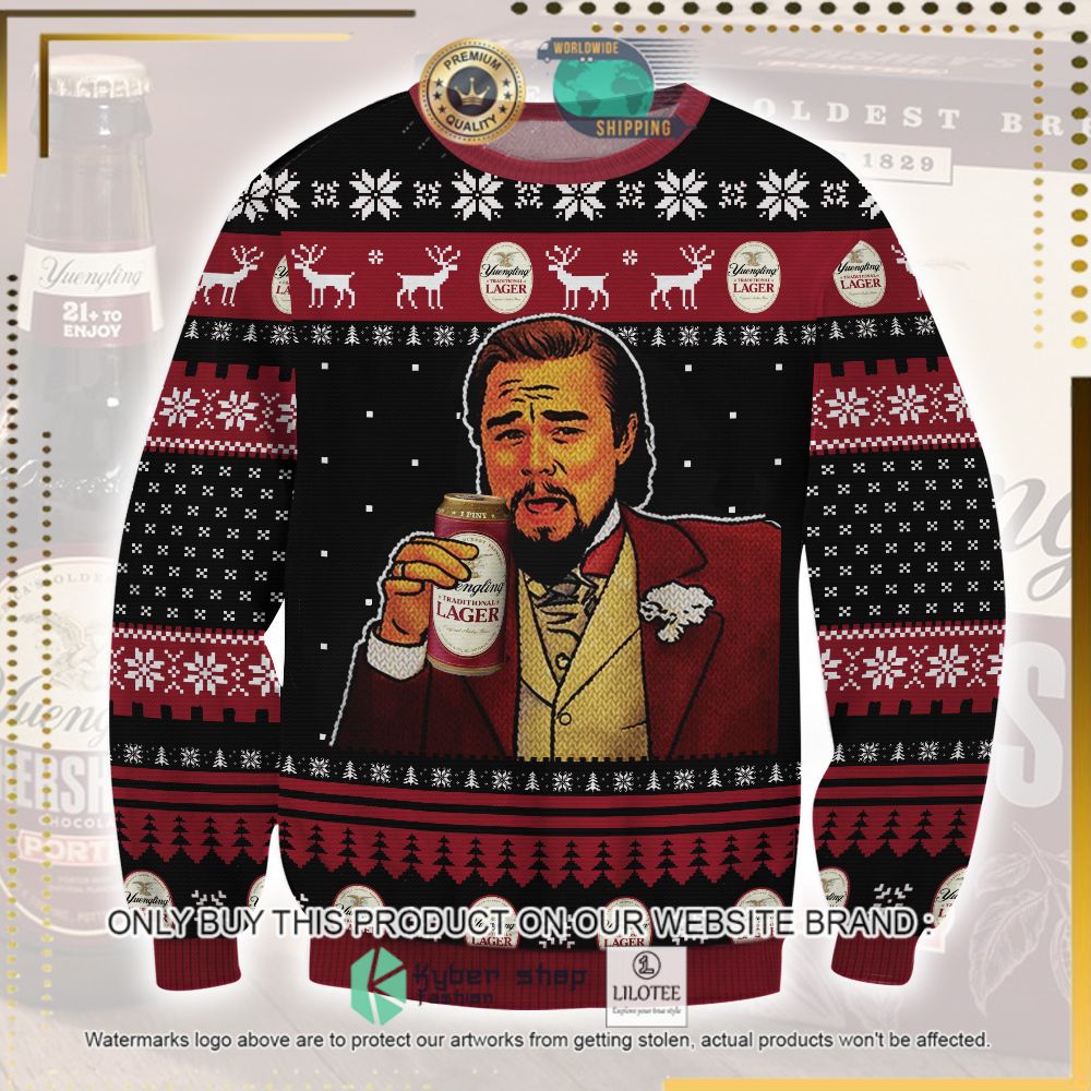 yuengling beer leonardo dicaprio laughing ugly sweater 1 59487