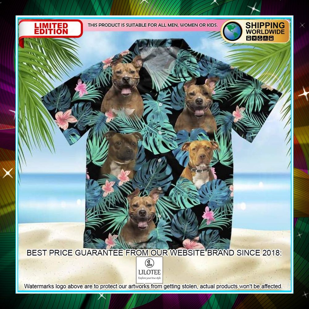 american staffordshire terrier summer leaves hawaiian shirt 1 764