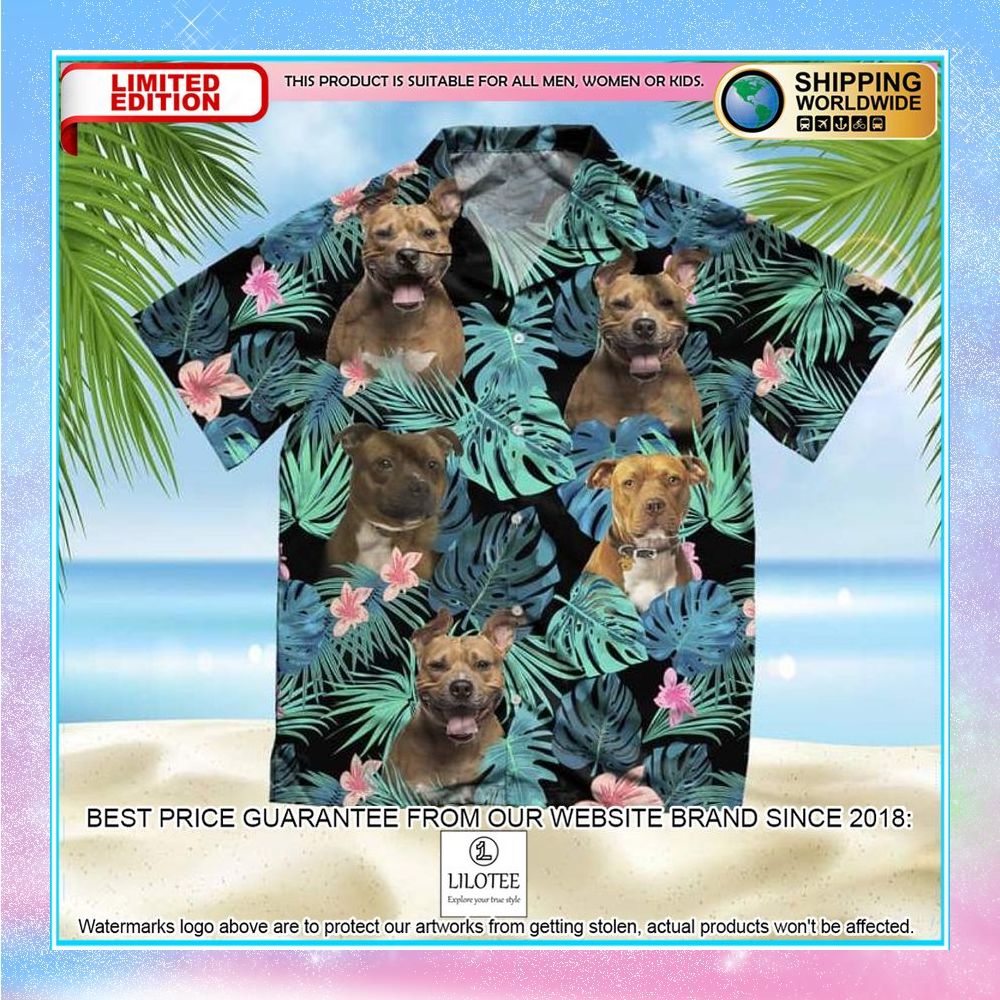 american staffordshire terrier summer leaves hawaiian shirt 1 919