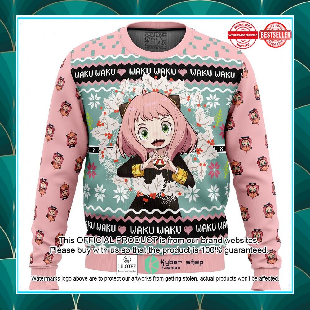 anya forger waku waku spy x family ugly christmas sweater 1 974