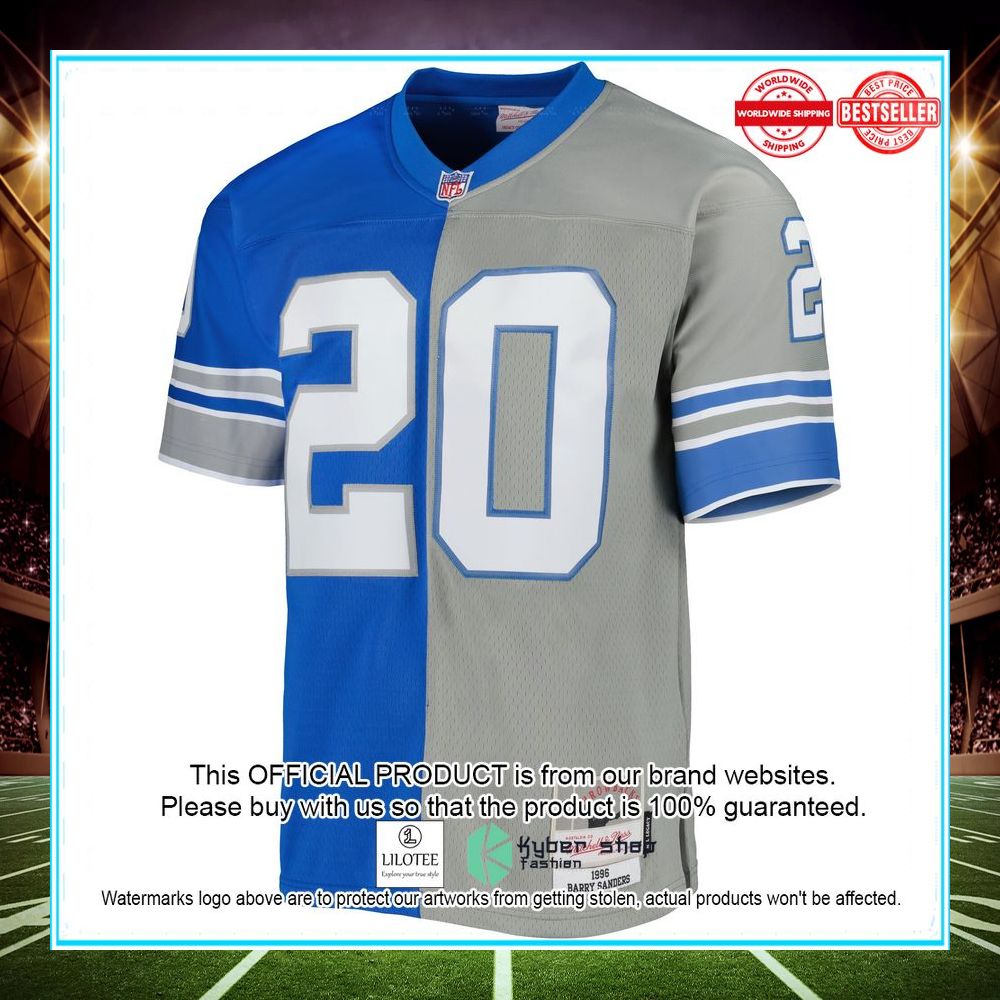barry sanders detroit lions mitchell ness 1986 split legacy replica silver blue football jersey 2 89