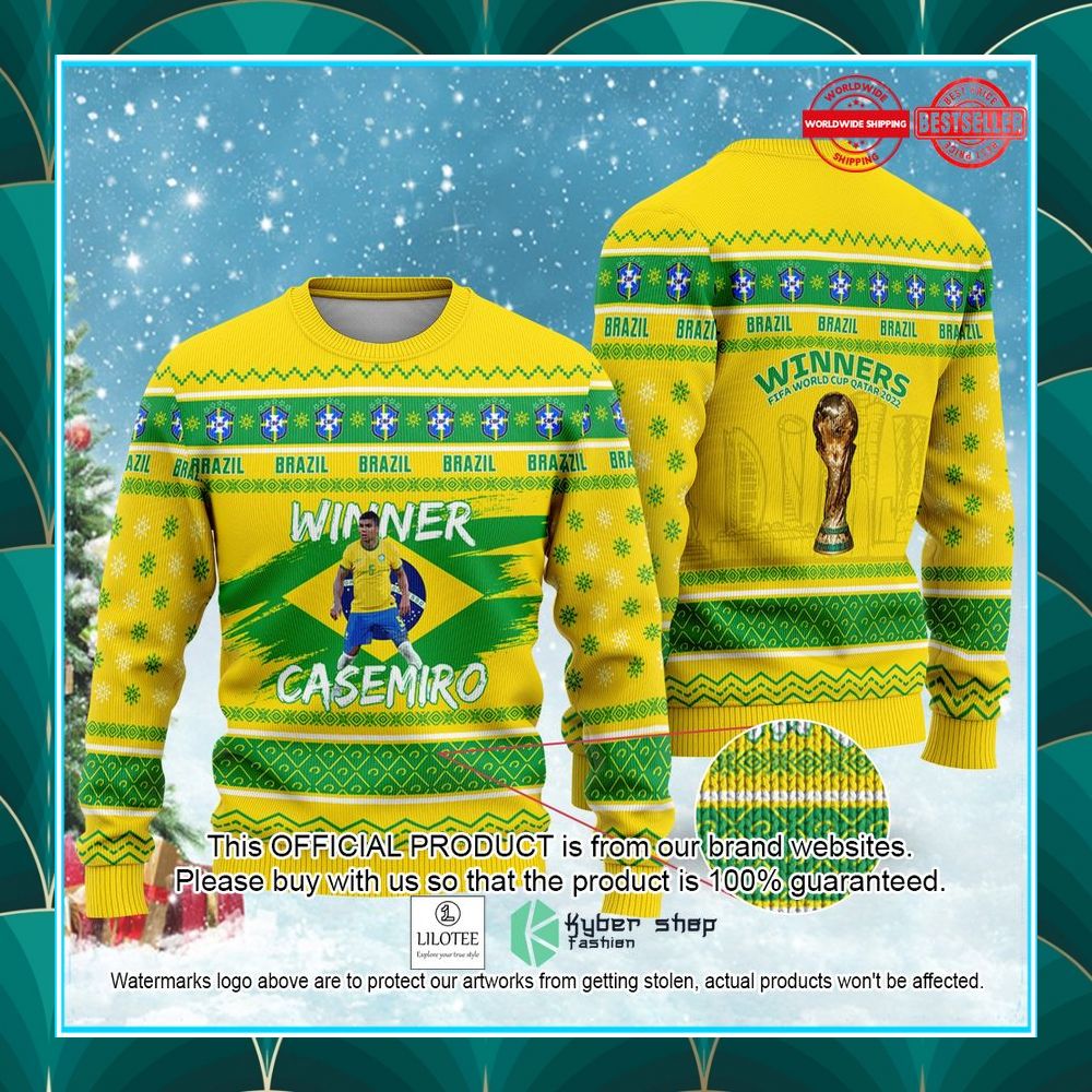 brazil casemiro winners fifa world cup qatar 2022 christmas sweater 1 139