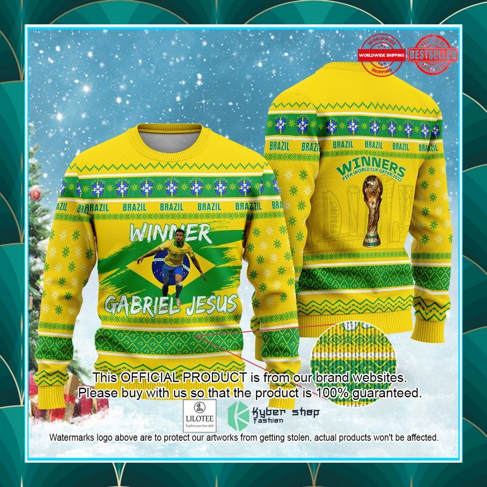 brazil gabriel jesus winners fifa world cup qatar 2022 christmas sweater 1 817