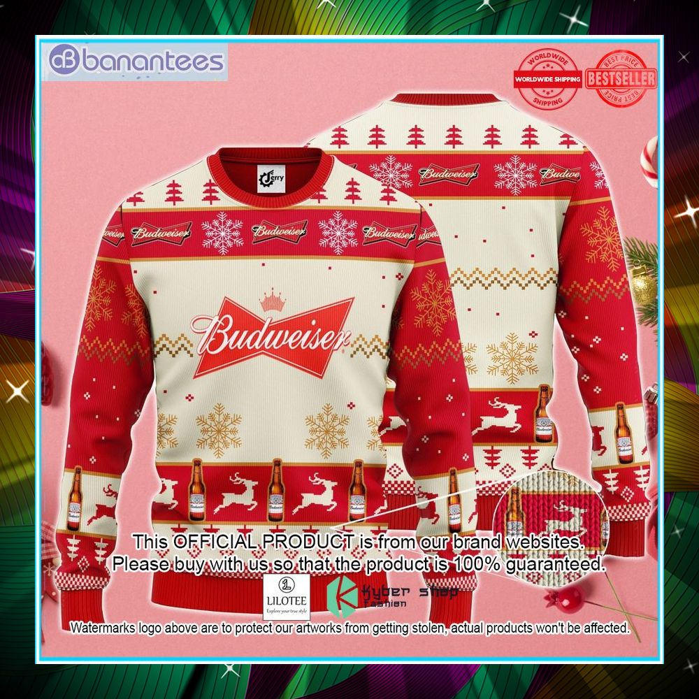 budweiser beer red ugly christmas sweater 1 423