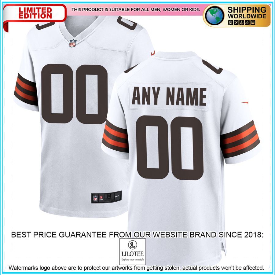 cleveland browns custom white football jersey 1 125