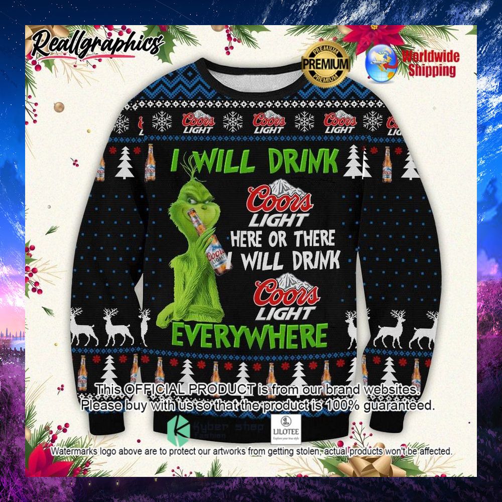 coors light grinch here or there will drink sweater 1 456