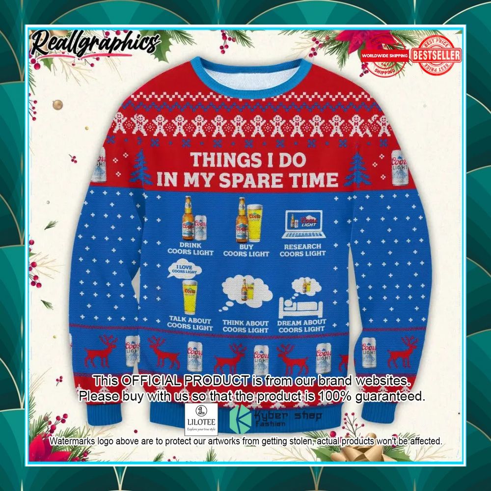 coors light things i do my spare time ugly christmas sweater 1 341