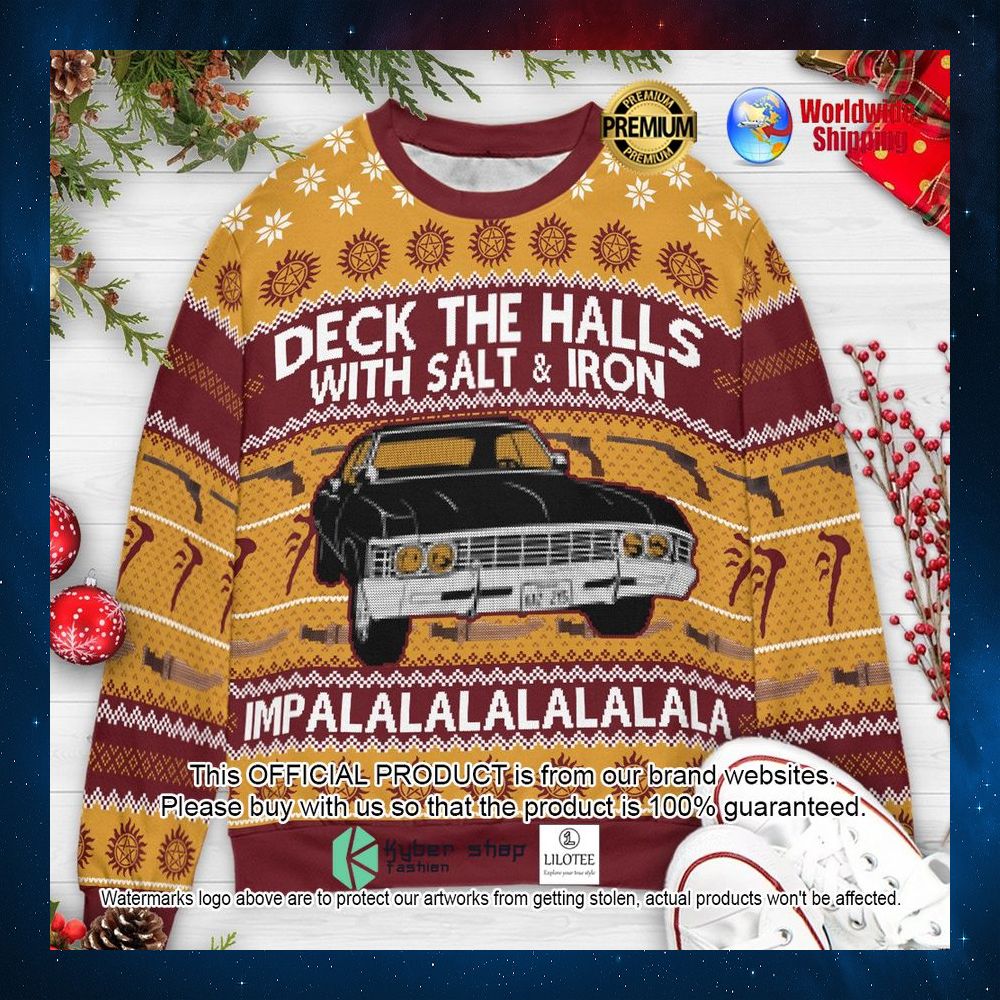 deck the halls with salt and iron impala supernatural christmas sweater 1 290