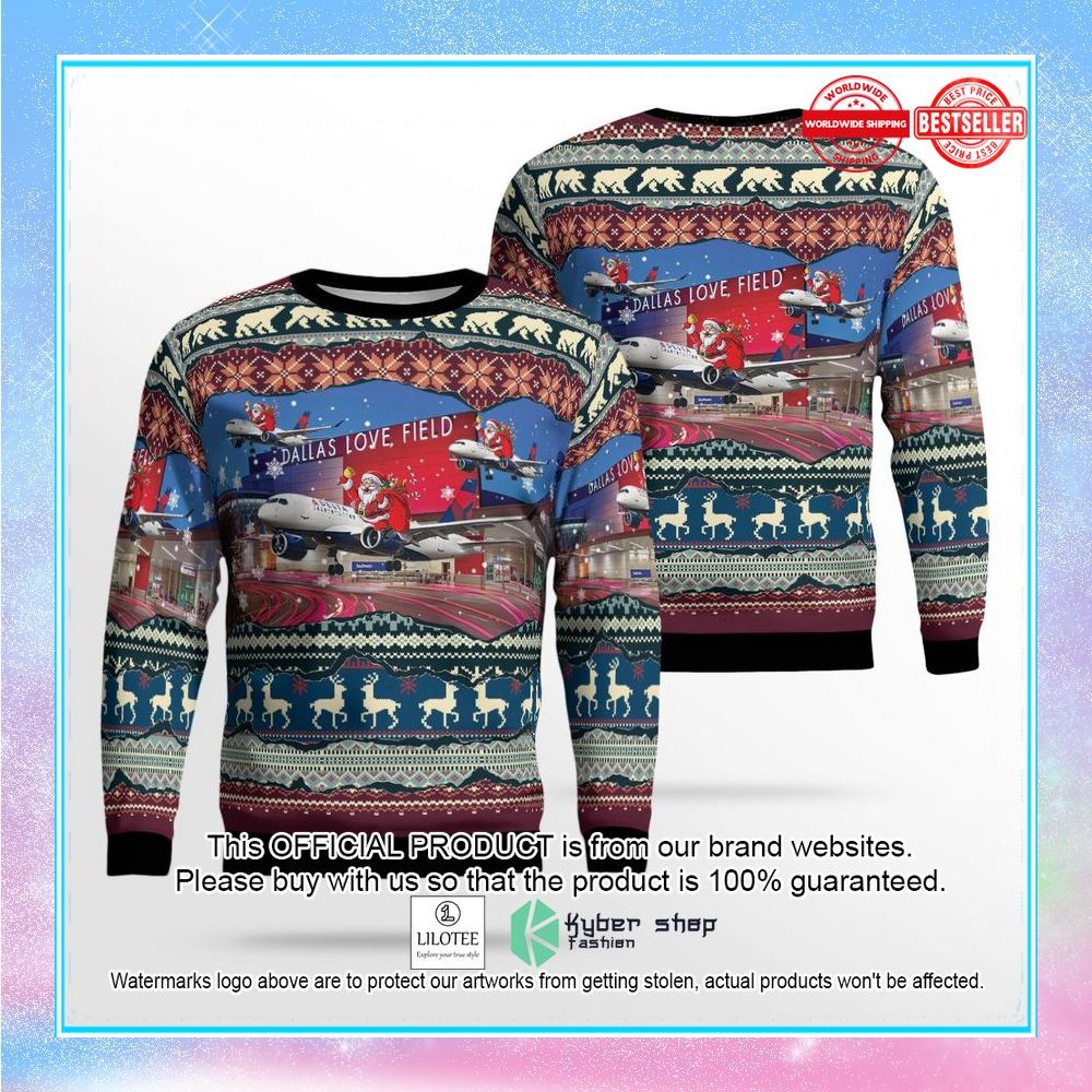 delta air lines airbus a220 300 flying over dallas love field christmas sweater 1 491