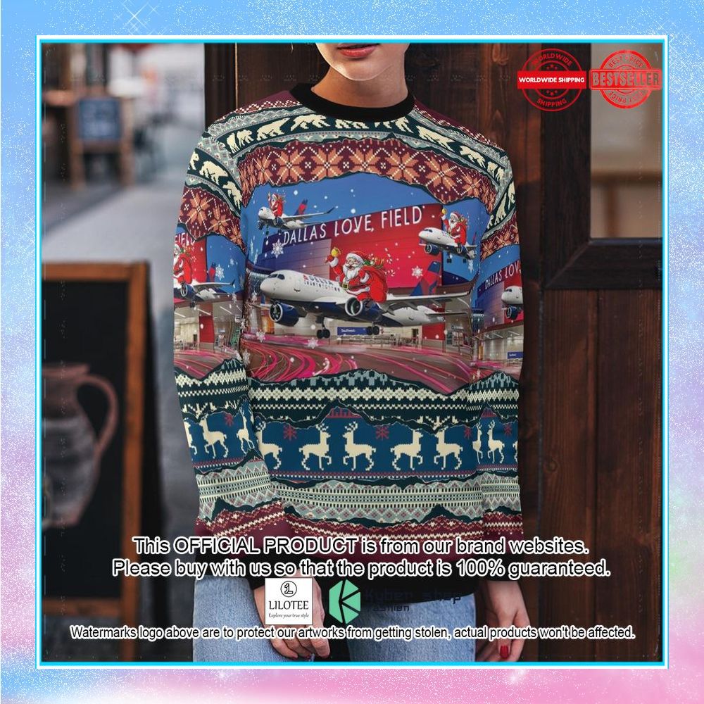 delta air lines airbus a220 300 flying over dallas love field christmas sweater 2 289